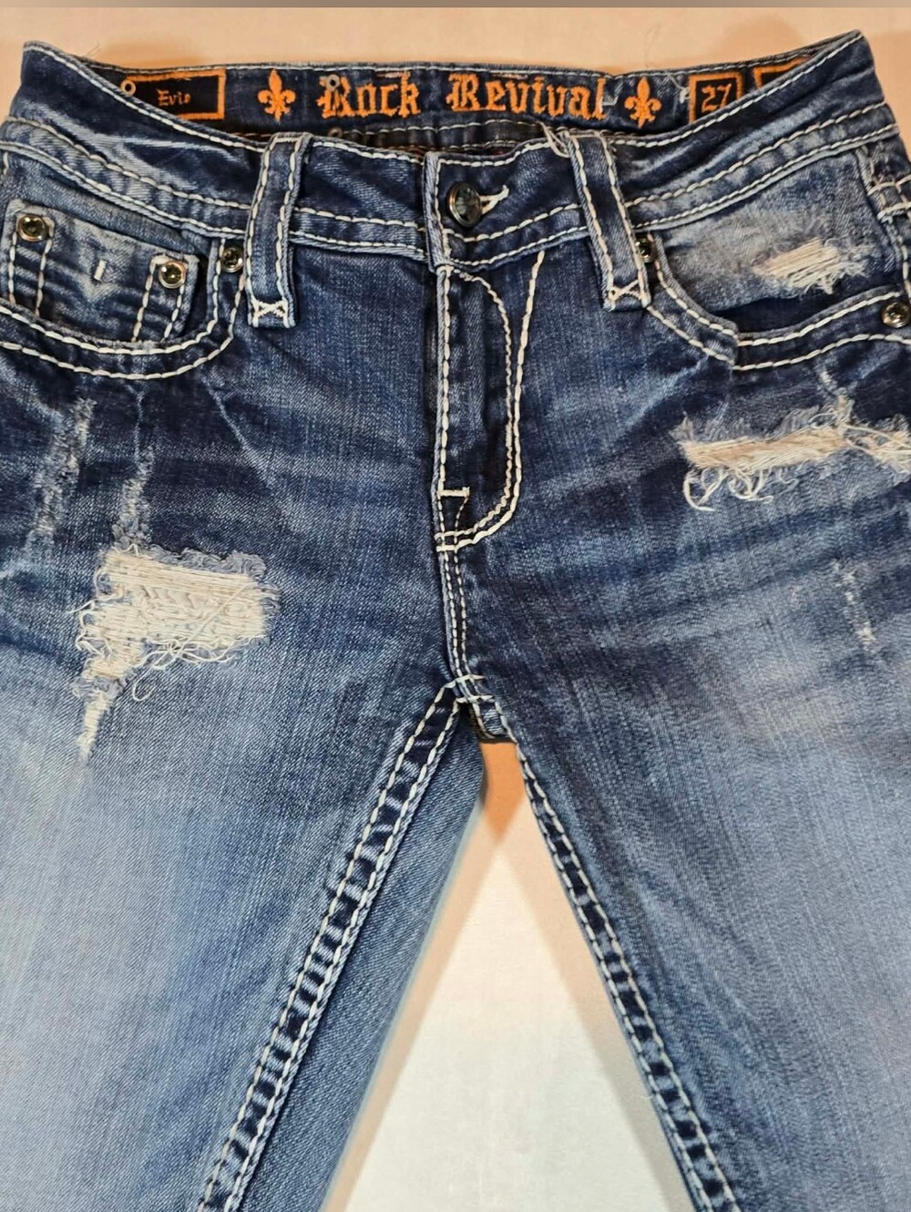 Rock Revival Women's Boot Cut Jeans - Distressed Blue Denim